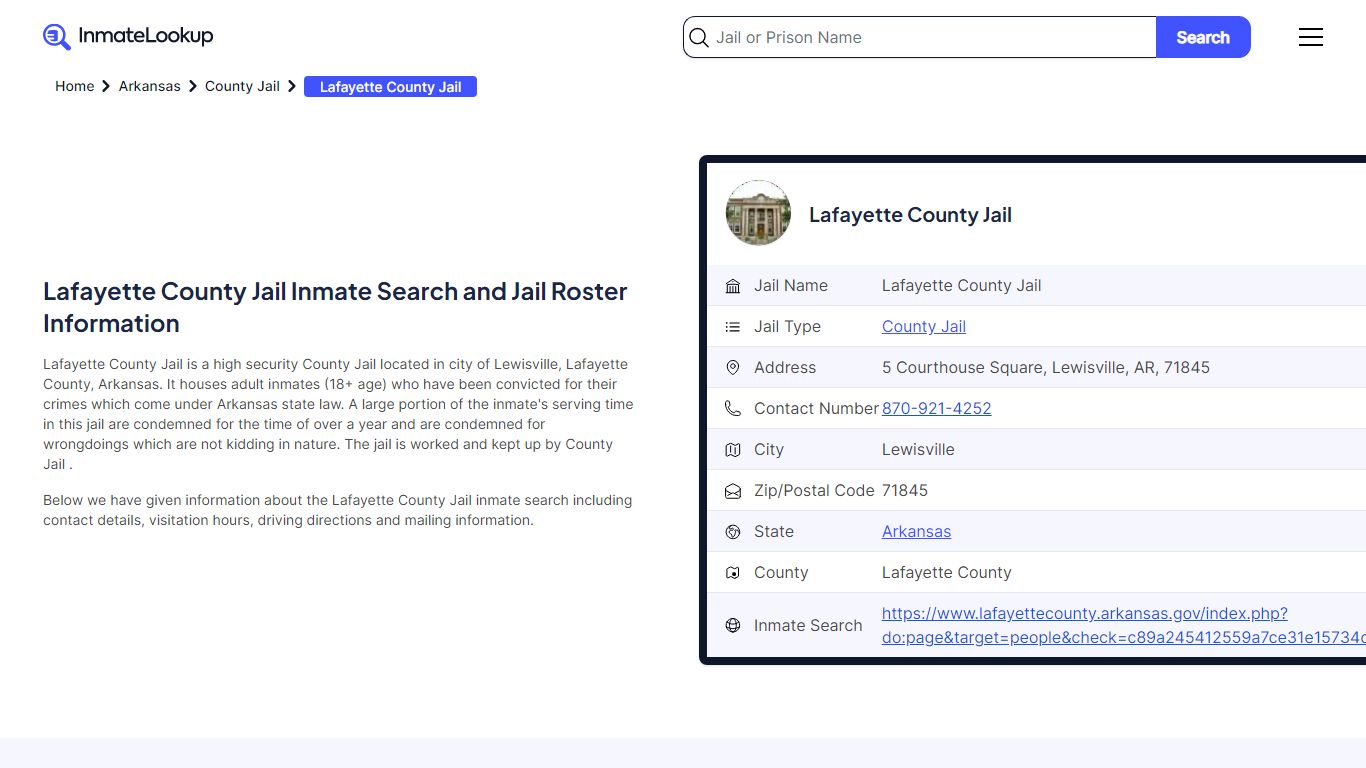 Lafayette County Jail Inmate Search and Jail Roster Information